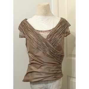 Chetta B Women's sz XS Evening Ruched Sequin Cap Sleeve Formal Blouse Top Glam